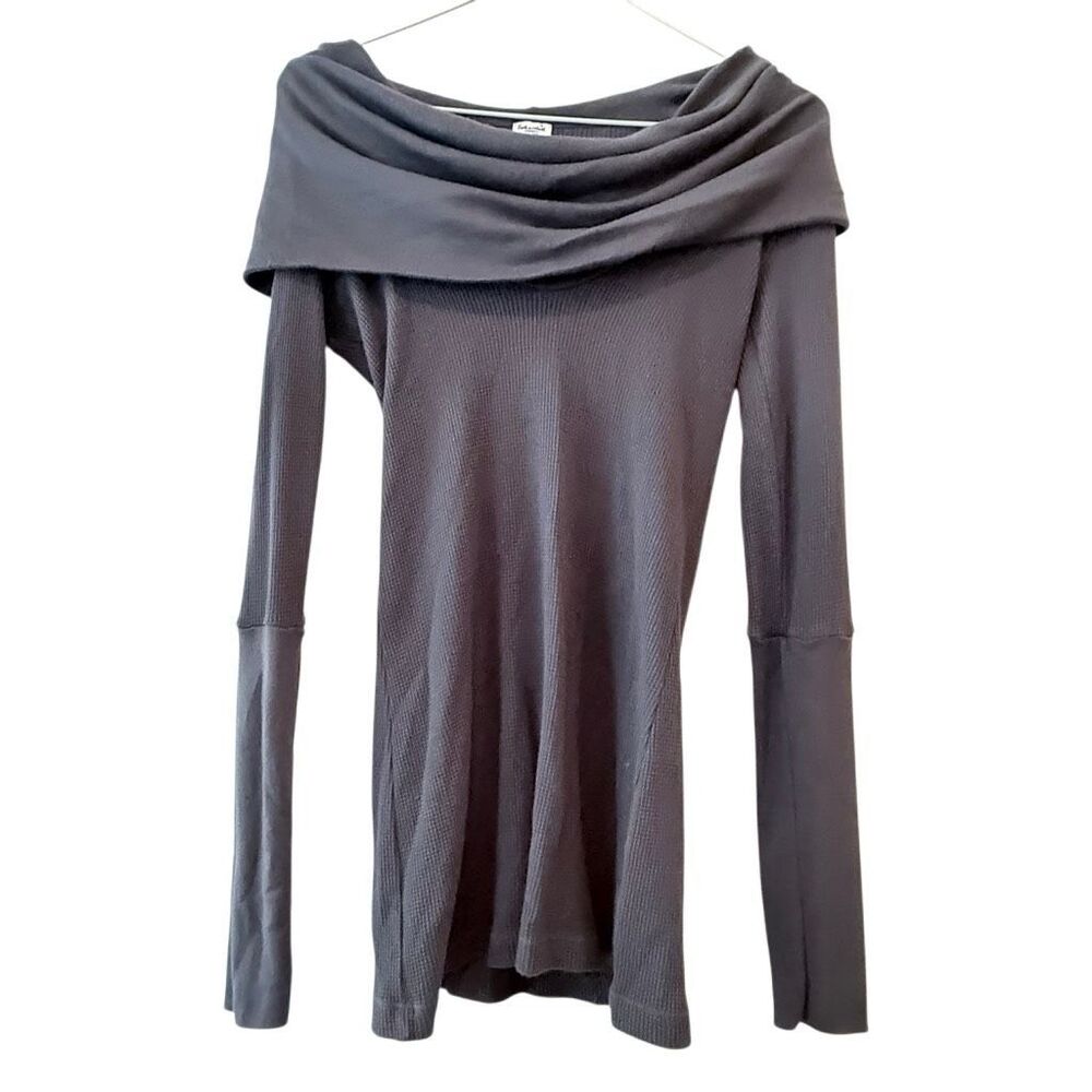 Splendid Thermal Cowl Neck Long Sleeve Supima Cotton Blend Tunic Top Gray Medium